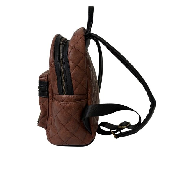 Loungefly Harry Potter Hogwarts Crest Quilted Brown Mini Backpack With Keychain - Picture 6 of 11